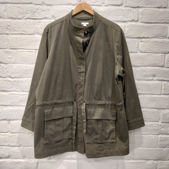 J Jill Utility Safari Jacket Womens 2X Olive Green Anorak Tie Waist Lightweight. - Picture 2 of 13